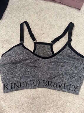 Kindred Bravely Heather Gray Nursing Sports Bra with Black Trim